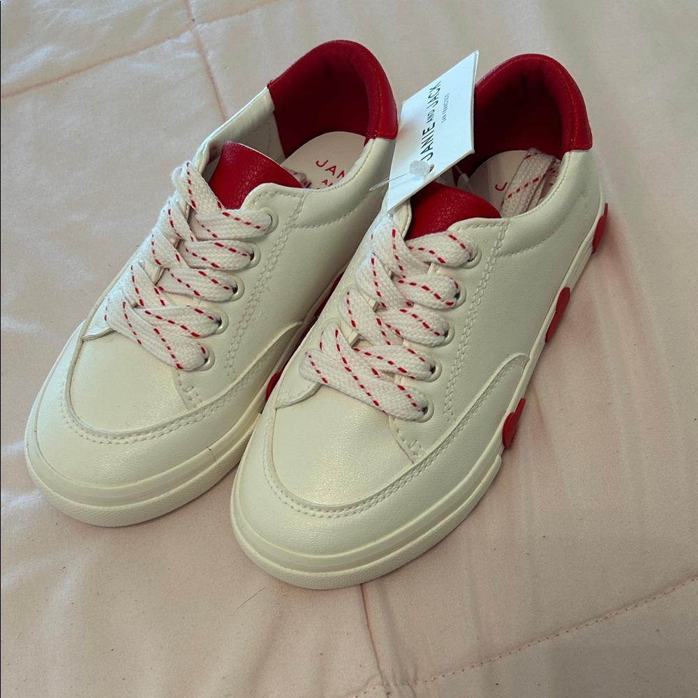 Janie and Jack Cream and Red Kids Sneakers